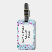 Étiquette À Bagage Le Flourish floral rose pourpre turquoise (Devant Vertical)