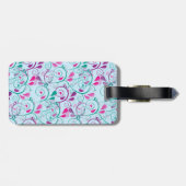 Étiquette À Bagage Le Flourish floral rose pourpre turquoise (Dos horizontal)