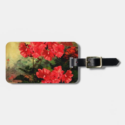 Étiquette À Bagage Le géranium rouge de style antique fleurit des (Devant horizontal)