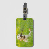 Étiquette À Bagage Le Labrador Jaune se rapproche avec un bâton (Devant Vertical)