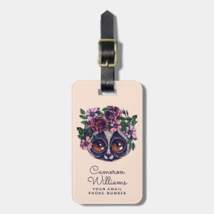 Étiquette À Bagage Le lémur floral doux ajoutent votre nom