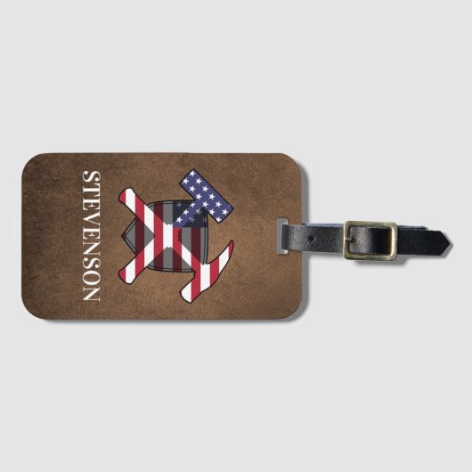 Étiquette À Bagage Le marteau et le bouclier géologue - drapeau améri (Devant Horizontal)