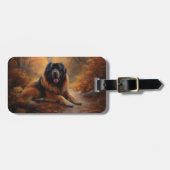 Étiquette À Bagage Le Mastiff tibétain en automne les feuilles automn (Devant horizontal)