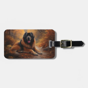 Étiquette À Bagage Le Mastiff tibétain en automne les feuilles automn