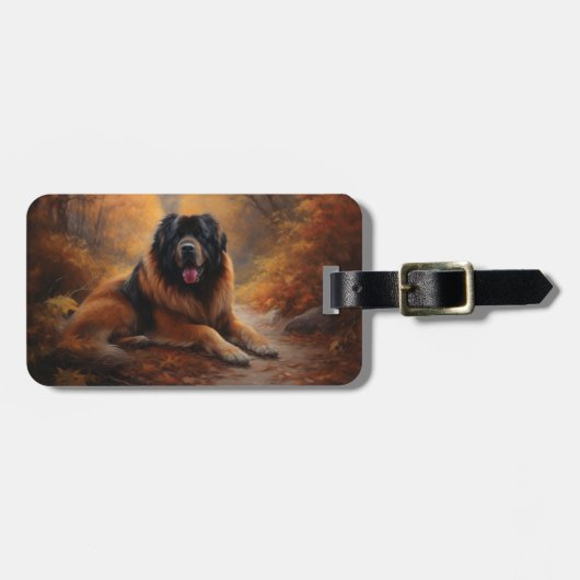 Étiquette À Bagage Le Mastiff tibétain en automne les feuilles automn (Devant horizontal)