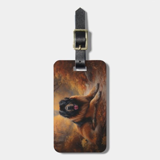 Étiquette À Bagage Le Mastiff tibétain en automne les feuilles automn (Devant Vertical)