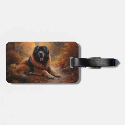 Étiquette À Bagage Le Mastiff tibétain en automne les feuilles automn (Dos horizontal)