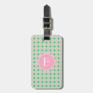 Étiquette À Bagage Le monogramme badine l'étiquette verte rose de