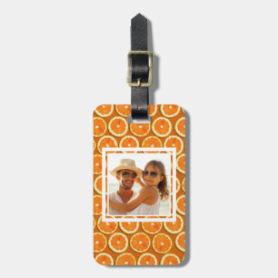 Étiquette À Bagage Le motif orange de tranche ajoutent votre photo