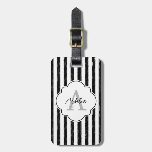 Étiquette À Bagage Le noir décontracté peint barre le monogramme et (Devant Vertical)