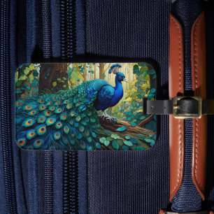 Étiquette À Bagage Le paon bleu dans la forêt