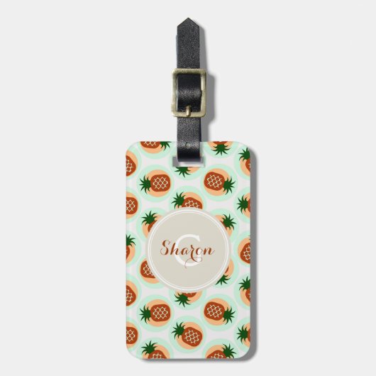 Étiquette À Bagage Le rétro ananas brun et en bon état modèle le (Devant Vertical)