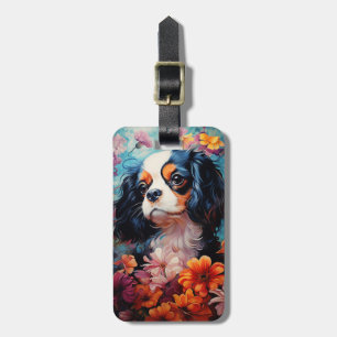 Étiquette À Bagage Le roi Cavalier Charles Spaniel en fleurs