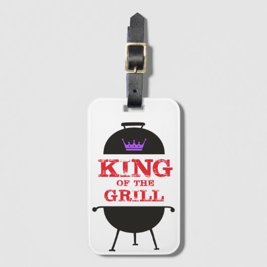 Étiquette À Bagage Le Roi Du Grill, Noir Violet Couronne Rouge (Devant Vertical)