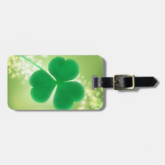 Étiquette À Bagage Le trèfle irlandais vert Bokeh élégant miroite (Devant horizontal)