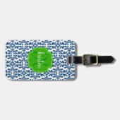 Étiquette À Bagage Le vert moderne bleu arabesque de Damask (Devant horizontal)