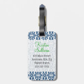Étiquette À Bagage Le vert moderne bleu arabesque de Damask (Dos Vertical)