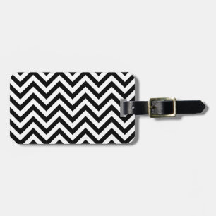 Étiquette À Bagage Le zigzag noir et blanc barre le motif de Chevron