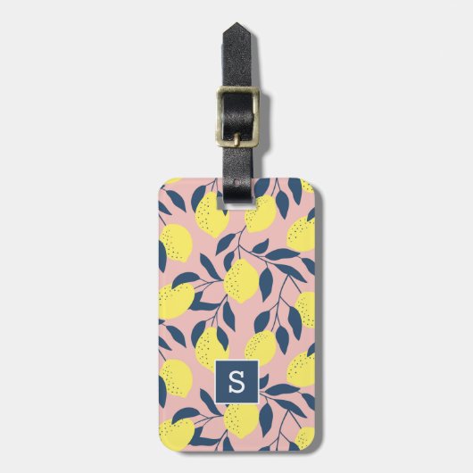 Étiquette À Bagage Lemon Tree Fruit moderne Motif Monogramme (Devant Vertical)