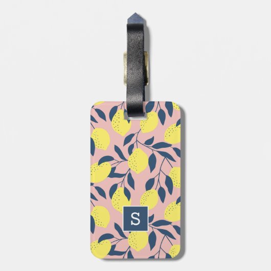 Étiquette À Bagage Lemon Tree Fruit moderne Motif Monogramme (Dos Vertical)