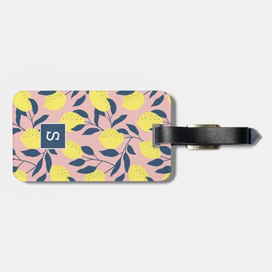 Étiquette À Bagage Lemon Tree Fruit moderne Motif Monogramme (Dos horizontal)