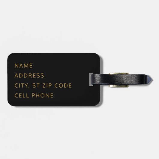 Étiquette À Bagage Léopard Brown, noir et or (Dos horizontal)