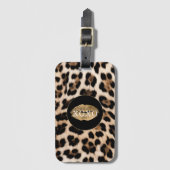 Étiquette À Bagage Leopard Print Gold Lips XOXO (Devant Vertical)