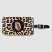Étiquette À Bagage Leopard Print Red Lips XOXO (Devant Horizontal)