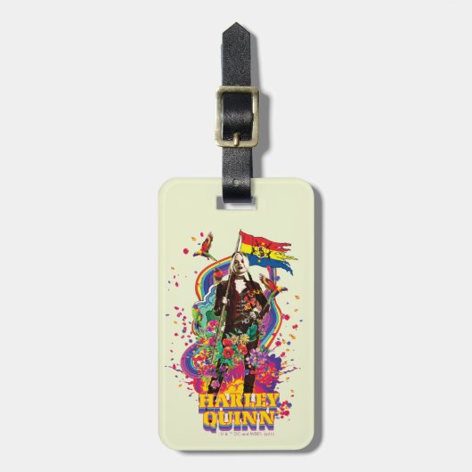 Étiquette À Bagage L'équipe du suicide | Harley Quinn Flowers & Rainb (Devant Vertical)