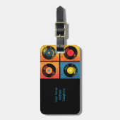 Étiquette À Bagage les années 70 Motif de disques vinyle Retro (Devant Vertical)