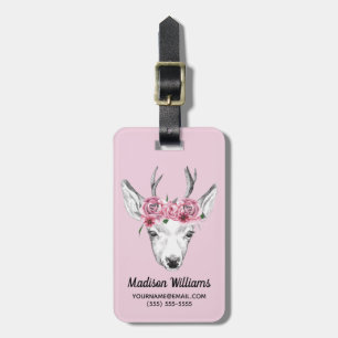 Étiquette À Bagage Les cerfs communs de fleurs d'aquarelle ajoutent