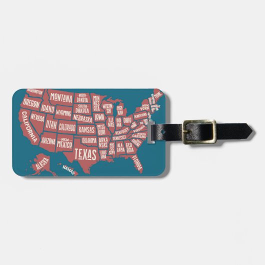 Étiquette À Bagage Les Etats-Unis tracent la typographie de | (Devant horizontal)
