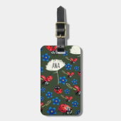 Étiquette À Bagage Les fleurs bleues de coccinelles ont personnalisé (Devant Vertical)