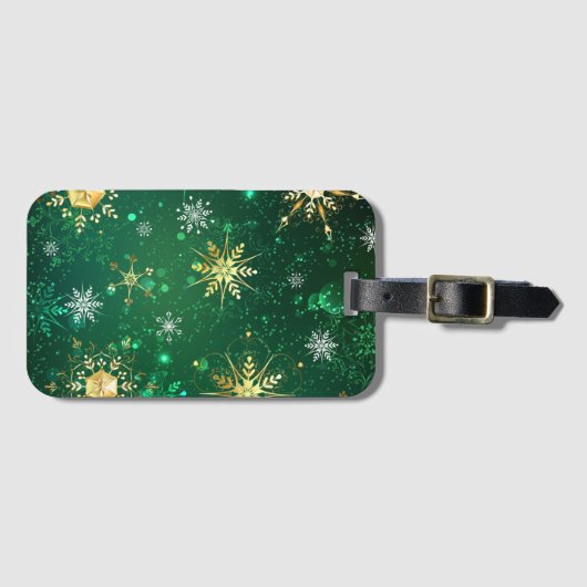 Étiquette À Bagage Les flocons dorés de Noël sur l'Arrière - plan ver (Devant Horizontal)