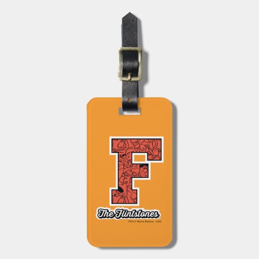 Étiquette À Bagage Les Pierrafeu | Monogramme de style collégial (Devant Vertical)