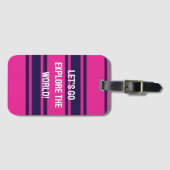 Étiquette À Bagage Les rayures de la marine rose (Devant Horizontal)