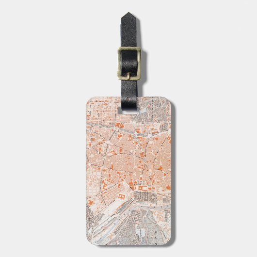 Étiquette À Bagage L'Espagne : Carte de Madrid, C1920 (Devant Vertical)