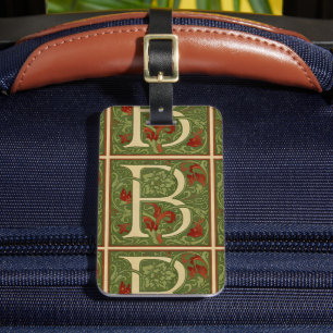 Étiquette À Bagage Lettre B à monogramme de William Morris Floral Rou