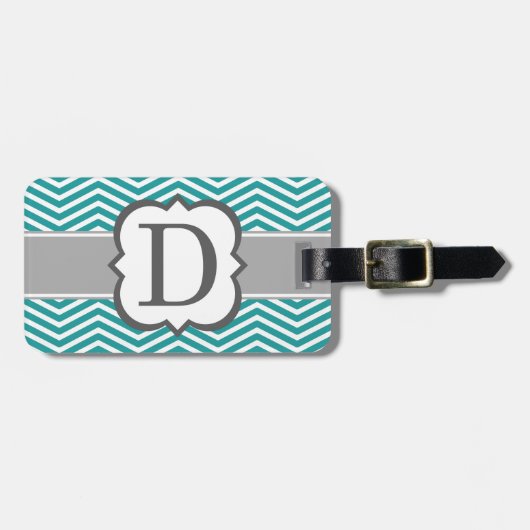 Étiquette À Bagage Lettre blanche turquoise D Chevron de monogramme (Devant horizontal)