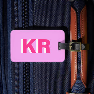 Étiquette À Bagage Lettre bloc rose personnalisée Monogramme