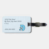 Étiquette À Bagage Lettre D pour Chien en Polka Bleue pour Garçons (Dos horizontal)