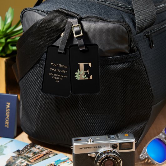 Étiquette À Bagage LETTRE D'OR MONOGRAPHIQUE BOtanique Élégante E (Recto & Verso)