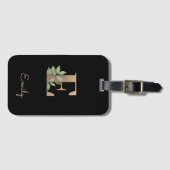 Étiquette À Bagage LETTRE D'OR MONOGRAPHIQUE BOtanique Élégante E (Devant Horizontal)