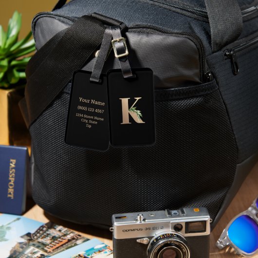 Étiquette À Bagage LETTRE D'OR MONOGRAPHIQUE BOtanique Élégante K (Recto & Verso)