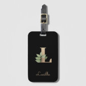 Étiquette À Bagage LETTRE D'OR MONOGRAPHIQUE BOtanique Élégante L (Devant Vertical)