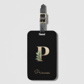 Étiquette À Bagage LETTRE D'OR MONOGRAPHIQUE BOtanique Élégante P (Devant Vertical)