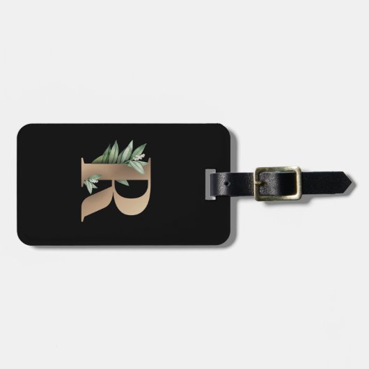 Étiquette À Bagage LETTRE D'OR MONOGRAPHIQUE BOtanique Élégante R (Devant horizontal)