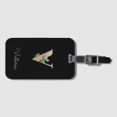 Étiquette À Bagage LETTRE D'OR MONOGRAPHIQUE BOtanique Élégante V (Devant Horizontal)