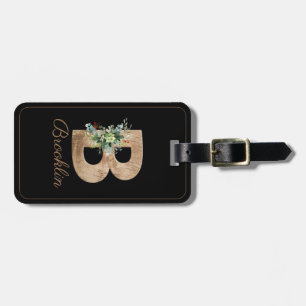 Étiquette À Bagage Lettre en bois Monogramme B Fleur rouge Bagage Bal