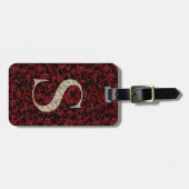 Étiquette À Bagage LETTRE Florale Classique MONAMARMÉE S rouge foncé (Devant horizontal)